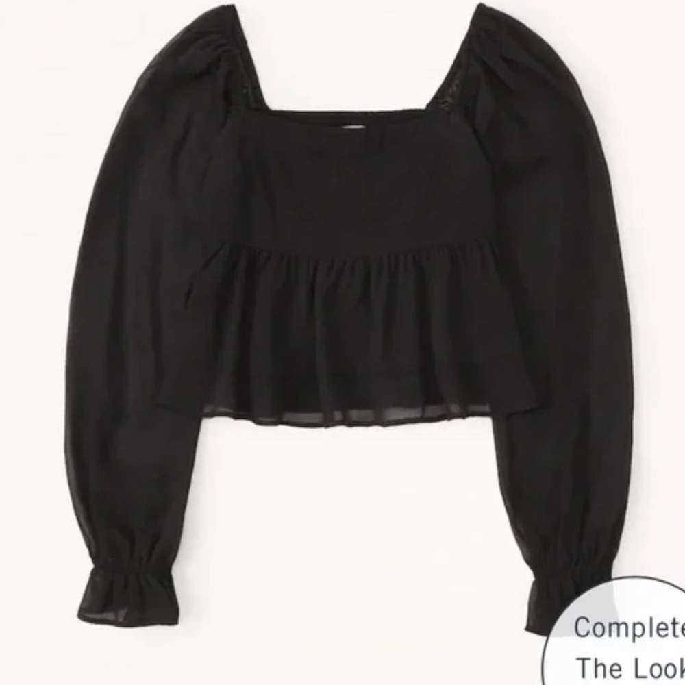 Abercrombie and Fitch Long-Sleeve Squareneck Babydoll Top - Size Small - Black